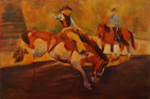 Santa Fe Rodeo - Golden Light - Oil Painting by Karen Brenner 24x16